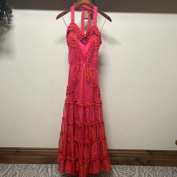 Alexis Silk Elegant Pink Ruffled Maxi Dress
